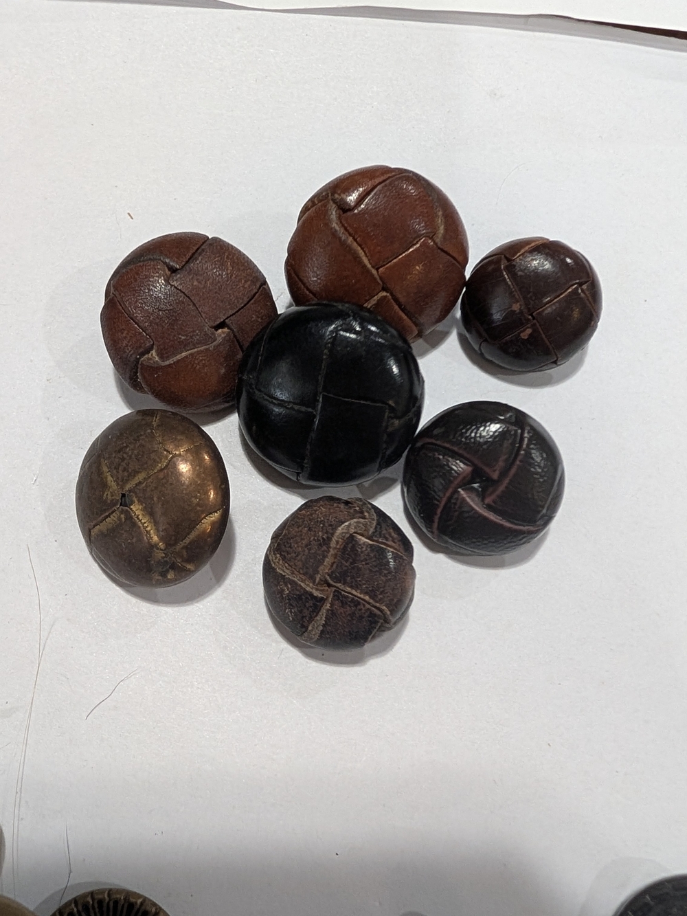 Set of 7 Leather Wrapped Buttons in Brown and Black